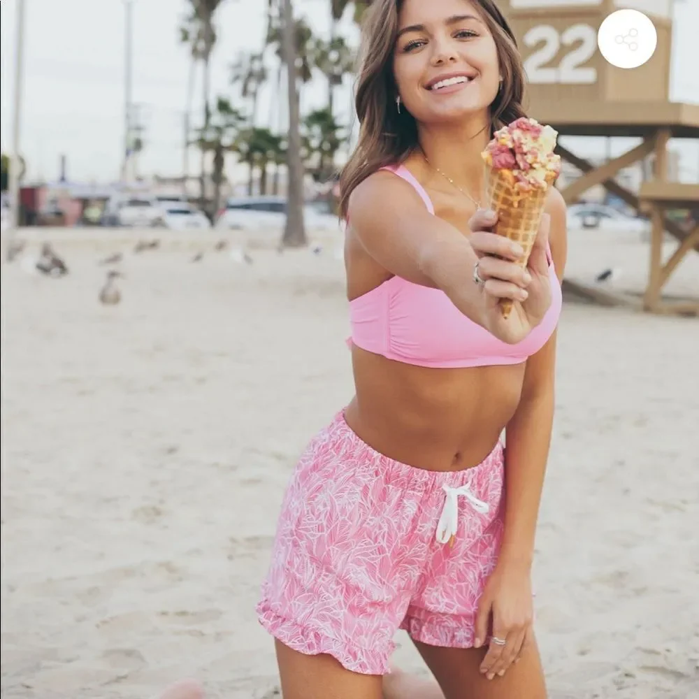 New LAUREN JAMES Malibu Shorts Pink Ruffle M